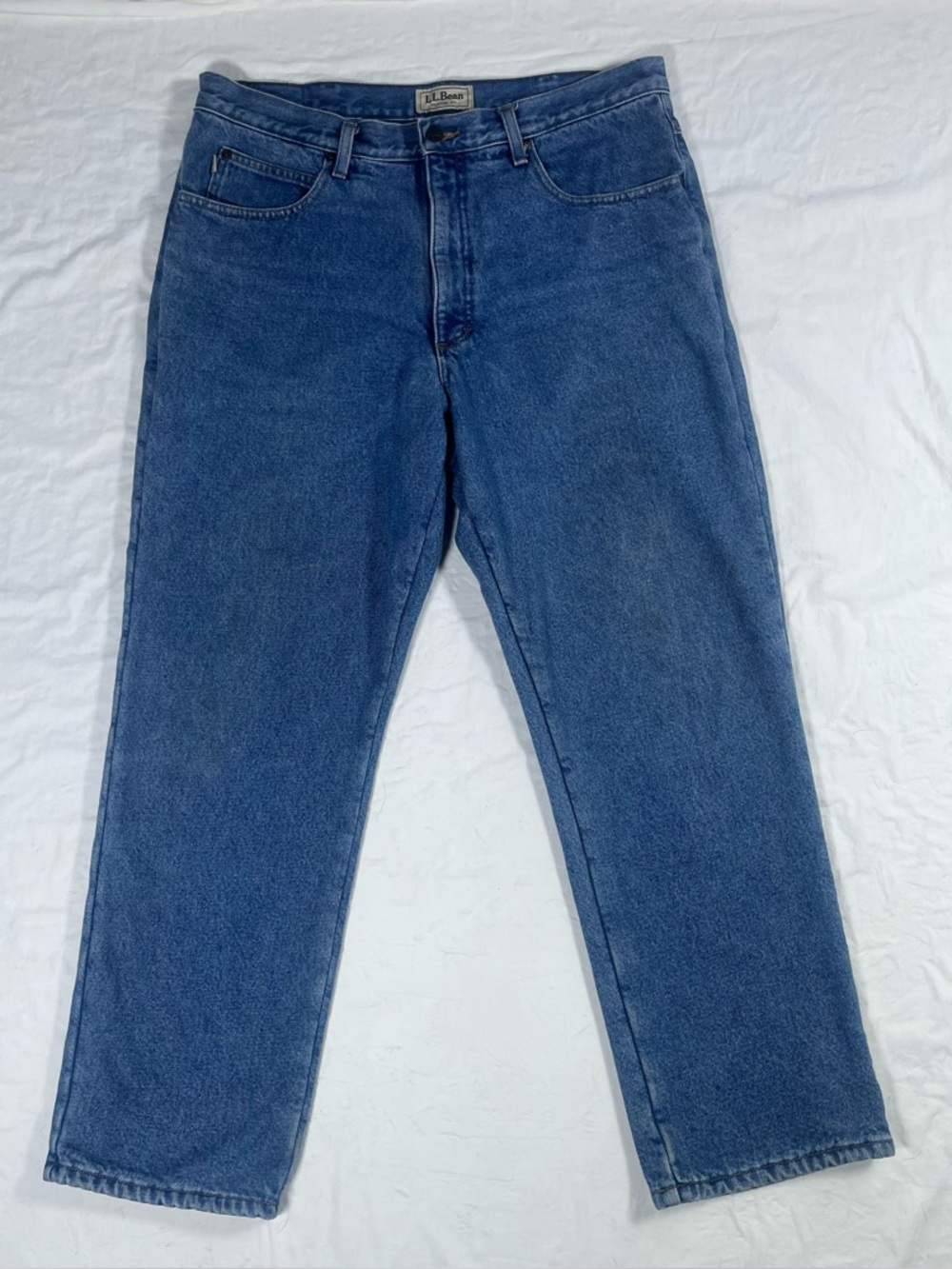 L.L. Bean Men's Classic Straight-Leg Jeans in Denim Blue Double Lined Fleece